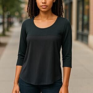 LE LIS Faux Suede "Adea" Black Pullover Button Back Top ~ Women's MEDIUM